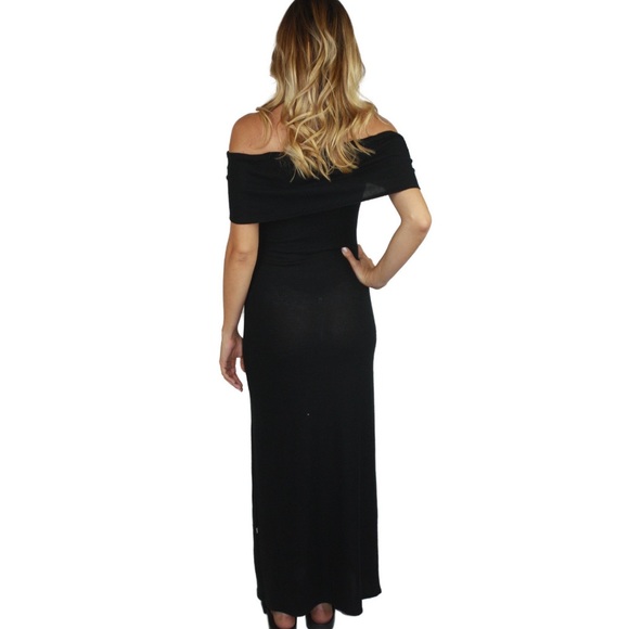 NWT Lulus NYTT Foldover Off Shoulder Maxi Dress Black - Picture 3 of 6